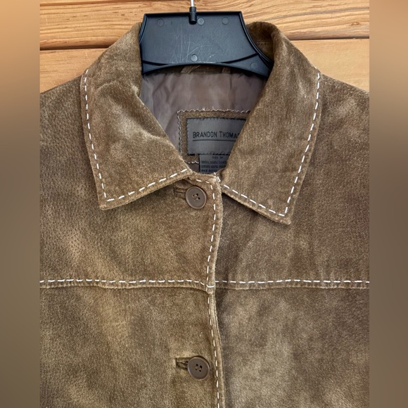 Brandon Thomas Brown Suede Women's Jacket Top Stitched Patch Pockets Size Med - Picture 5 of 16
